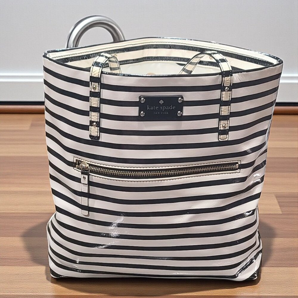 Kate Spade Penn Valley Cream & Brown Stripe Shopper Tote | Classic & Spacious - Picture 2 of 9